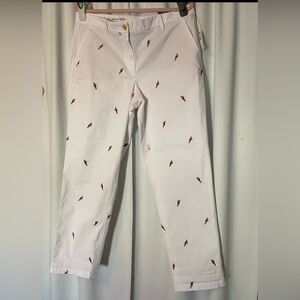 Talbots White Chino Pants with Parrot Detail